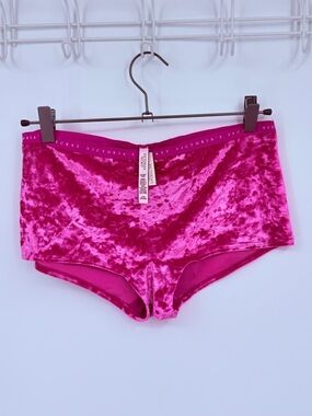 Victoria’s Secret Pink Velvet Boyshort Panty Size L NWT Crushed Velvet Hot Pink